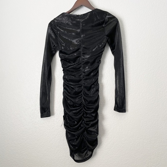 NWT LULU’S Black Metallic Cutout Long Sleeve Ruched Mini Dress X-Small - Picture 5 of 8